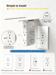 USB ports wall outlet extender shown with shelf and cable management