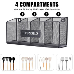 Four compartments utensil organizer for wall mount or countertop