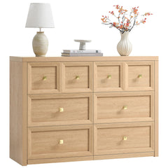 UZUXNUX 6 drawers dresser front view in Natural Oak