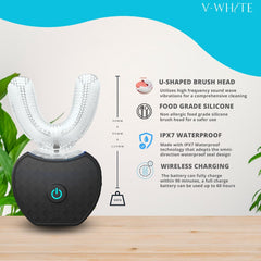 V-WHITE electric toothbrush with U-shaped cleaning head close-up