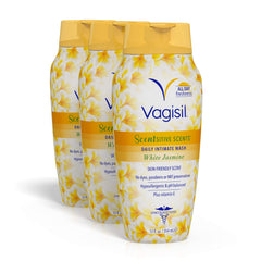 Three Vagisil White Jasmine 12 oz feminine wash bottles for 3-pack