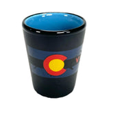 Vail Colorado Black and Blue Ceramic Souvenir Shot Glass front view
