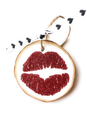 Valentine tree ornament handmade wood slice with natural bark edge