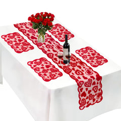 5Pack Valentines Day Decorations red heart lace table runner and four placemats