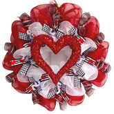 Valentines Day Glittering Red Heart Deco Mesh Wreath 24 inch diameter