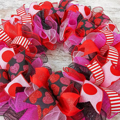 Valentines Mesh Door Wreath V6 with coordinating ribbons