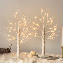 Vanthylit white birch tree with 24 warm white LEDs set of 2