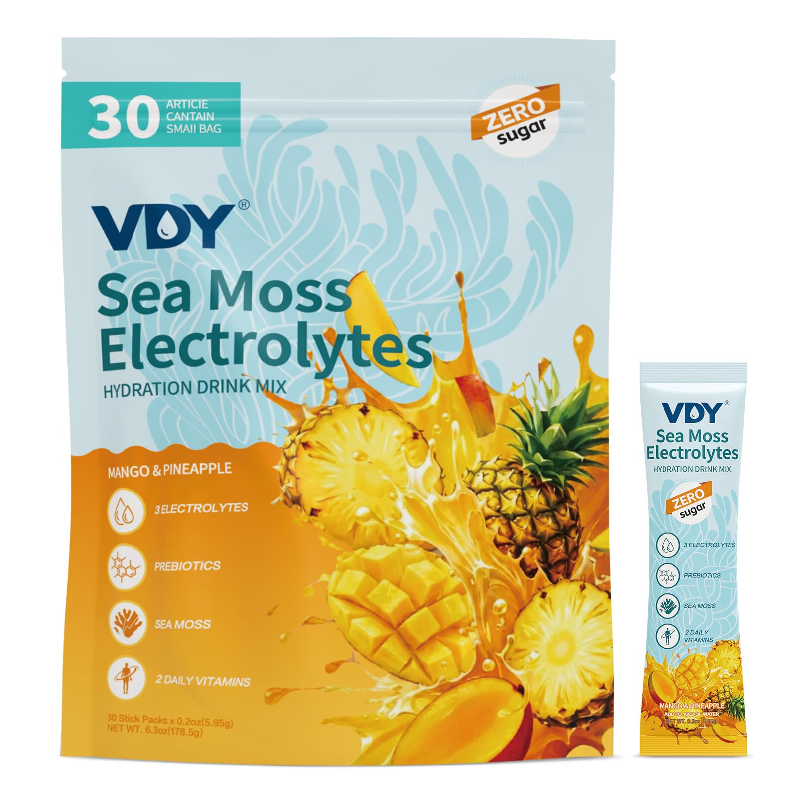 VDY Sea Moss Electrolytes packets packaging