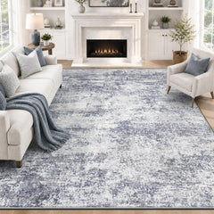 VECARF 8x10 living room rug blue grey abstract print