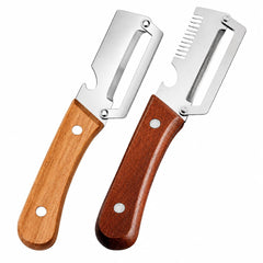 Two-piece vegetable peeler set with wooden handles
