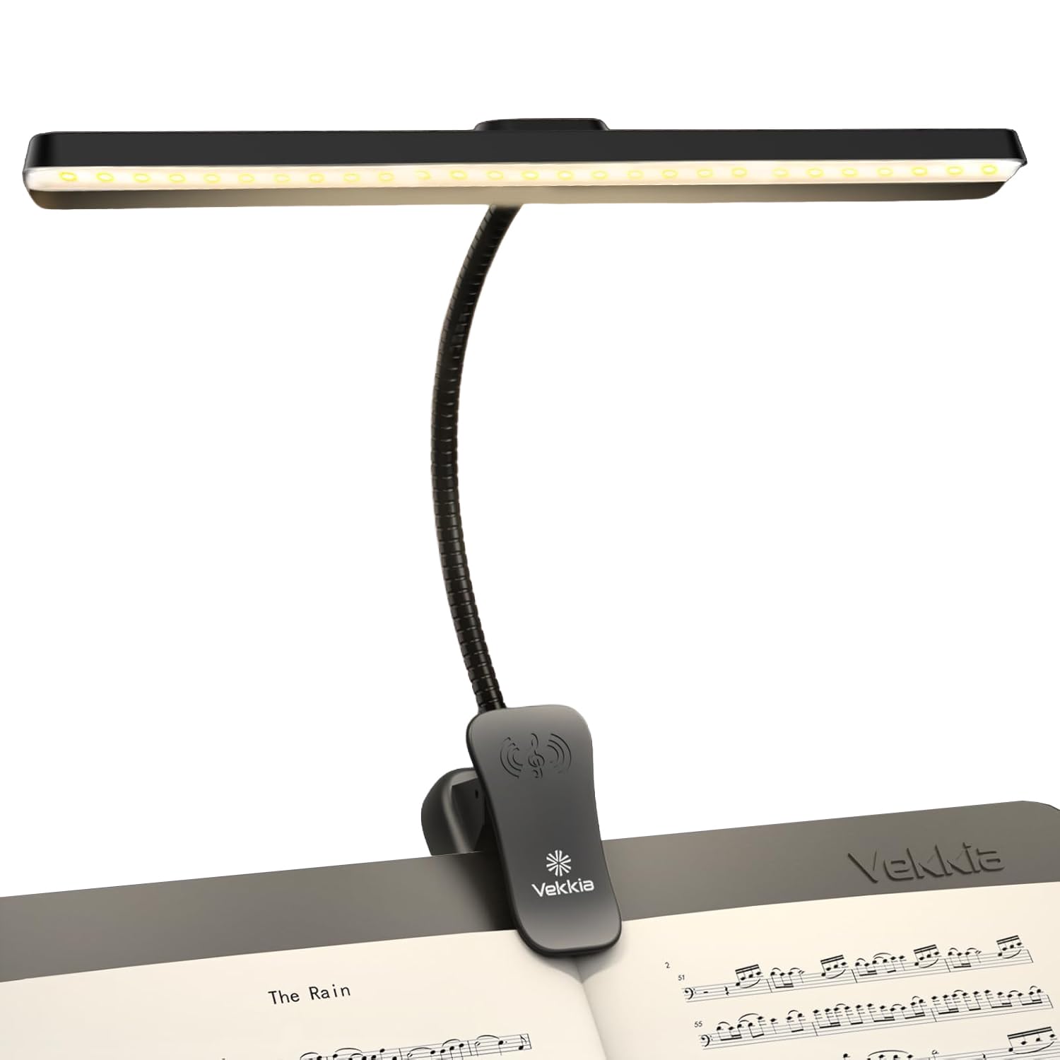 Vekkia Professional 88 LED music stand light clipped to a music stand