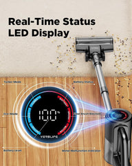 LED display shows power and mode on VersLife cordless vacuum