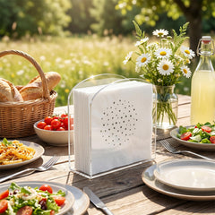 Vertical U-shaped napkin holder design in transparent acrylic