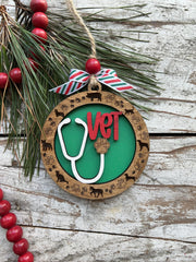 Handpainted and laser cut Veterinarian Vet Christmas Tree Ornament engraved in NC