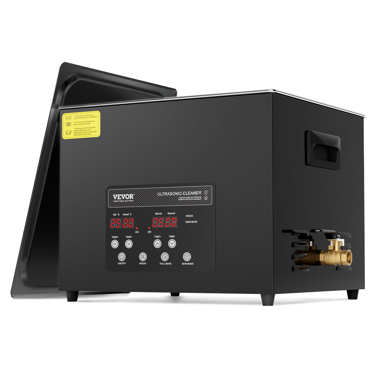 Front view of VEVOR 15L Sonic Cleaner with ultrasonic cleaning tank