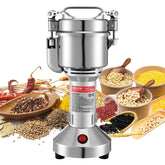 VEVOR electric grain mill grinder front view with 150g cup