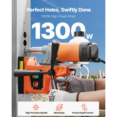 Magnetic drill press with 2922lbf magnet holding metal workpiece
