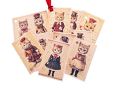 Victorian Christmas dressed up cats gift tags set of 20