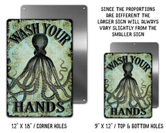 Victorian Octopus handwash sign 12x18 metal with 4 holes