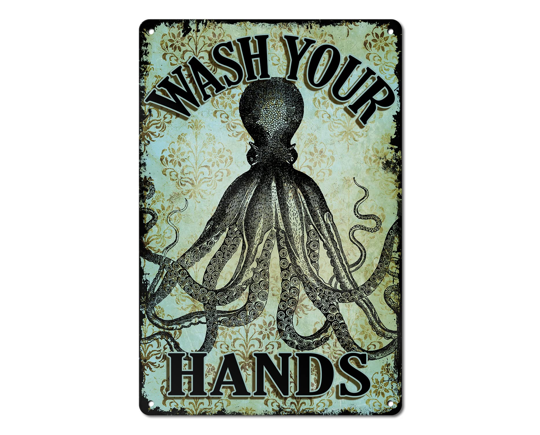 Victorian Octopus handwash sign 9x12 metal with 2 holes