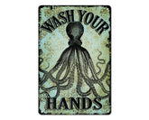 Victorian Octopus handwash sign 9x12 metal with 2 holes