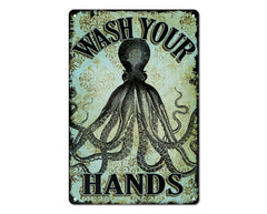 Victorian Octopus handwash sign 9x12 metal with 2 holes