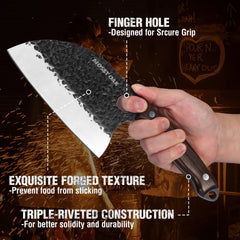 hand forged blade textured to prevent sticking