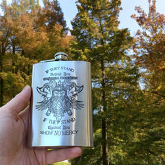 8oz capacity Viking No Mercy Flask in silver