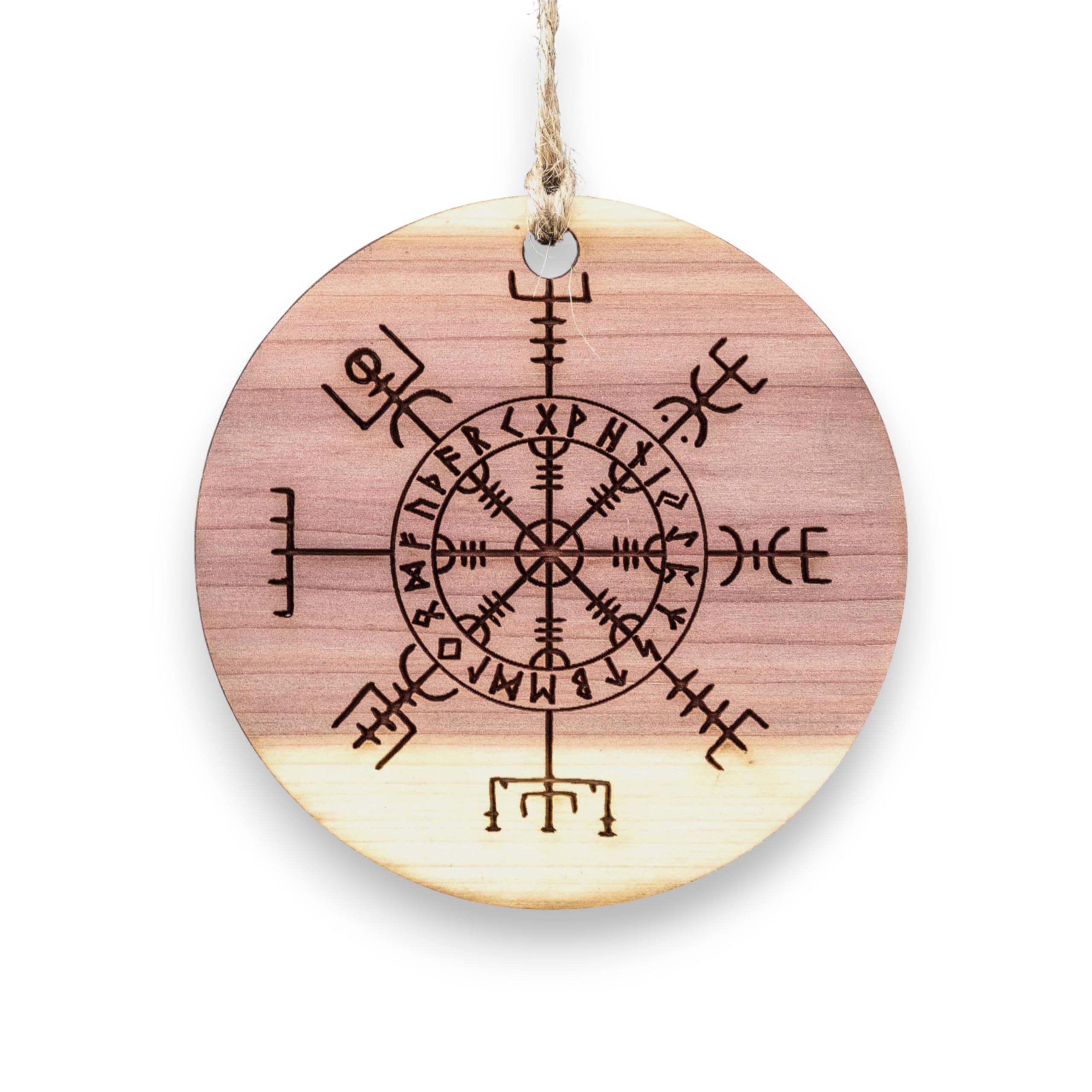 Viking Vegvisir Aegishjalmur raw cedar ornament 3x3in