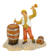 Villager tapping a barrel figurine dimensions 4.25 x 4.25 x 2.25 inches