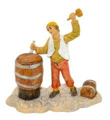 Villager tapping a barrel figurine dimensions 4.25 x 4.25 x 2.25 inches