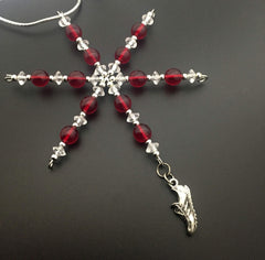 Vintage red silver and clear beads on snowflake ornament