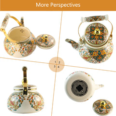 Vintage gold beige floral teapot ceramic handle close up