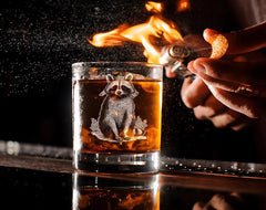 Vintage Old Fashioned glass for whiskey lovers raccoon theme