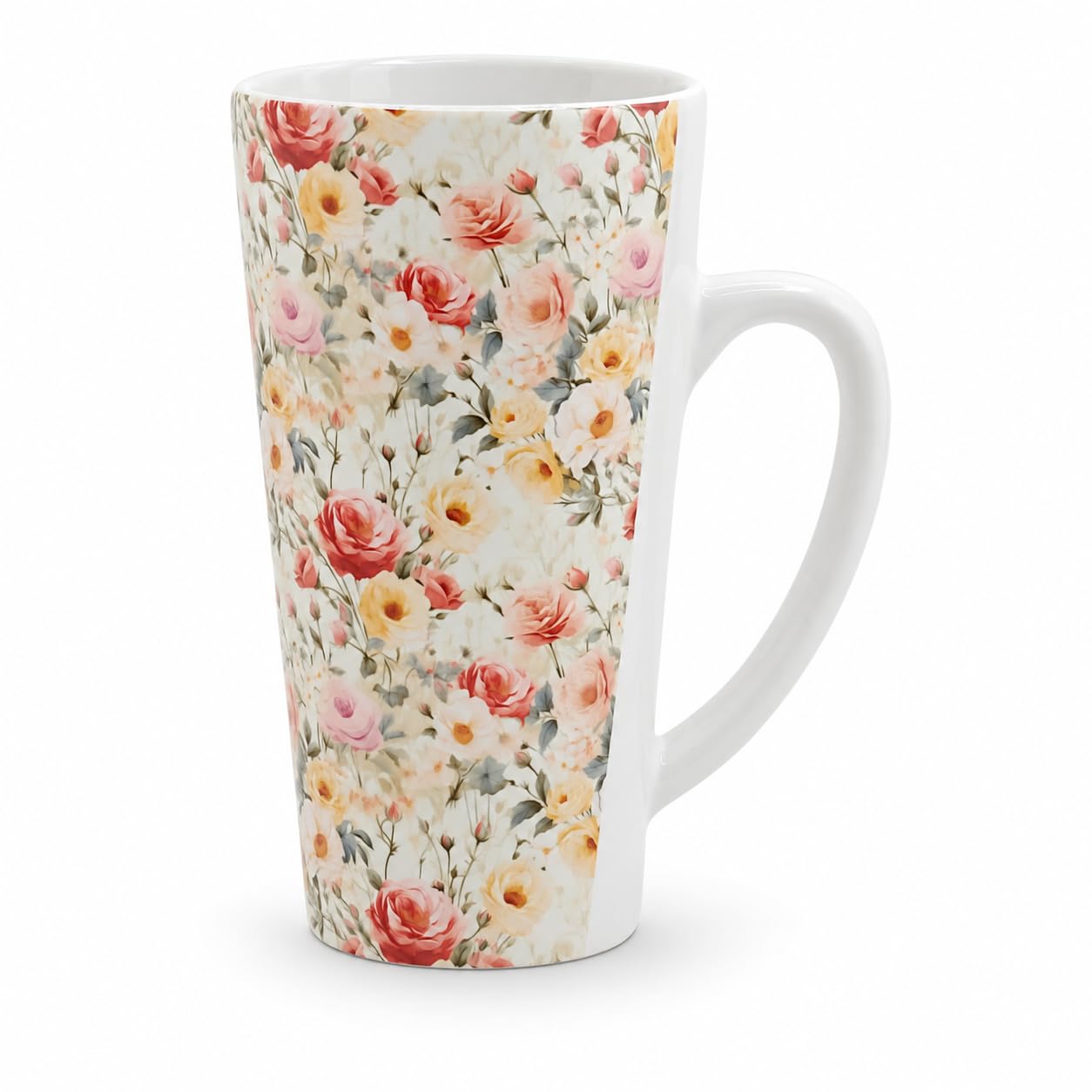 Vintage Rose Garden Latte Mug 17 oz ceramic with pink cream roses