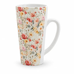 Vintage Rose Garden Latte Mug 17 oz ceramic with pink cream roses