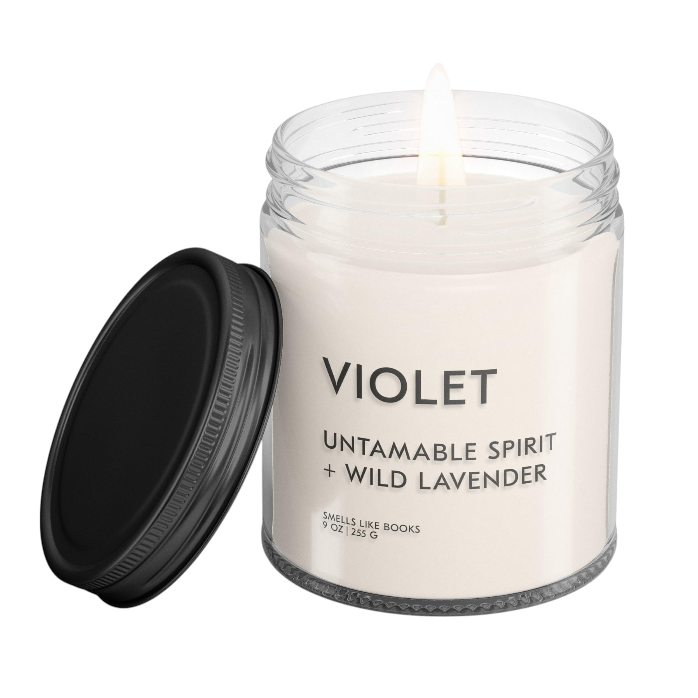 Violet Bookish Reading Candle handmade in the USA in a glass jar