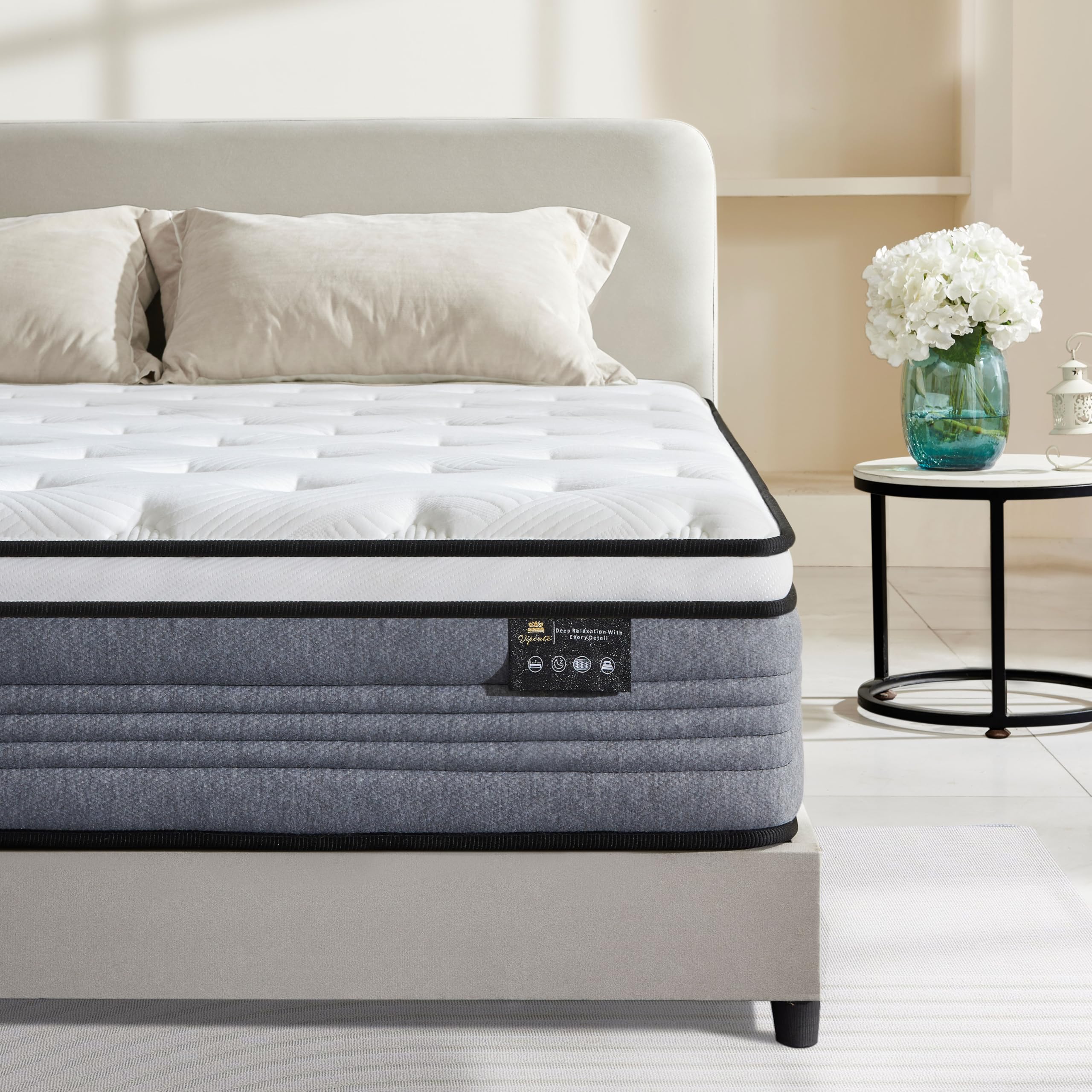 Vipcute Queen Mattress 12 inch hybrid pocketed coil gel memory foam in a box