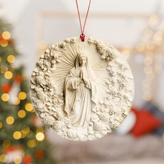 Gift-ready Virgin Mary ornament with kraft envelope and card