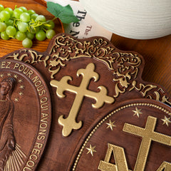 Virgin Mary miracle medal wall decor 20 inch back view