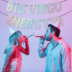 Two-piece banner with shiny color for Virgo celebration display