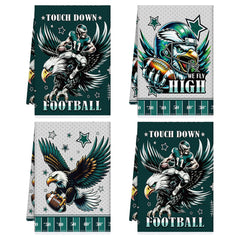 VISSTREE four piece eagle football kitchen towels green set