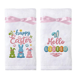 VISSTREE Happy Easter Hand Towels two piece cotton set with bunny embroidery