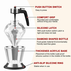 Glass honey dispenser with no drip design on kitchen counter