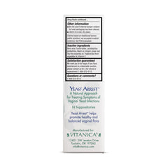 Vitanica Yeast Arrest homeopathic vaginal suppositories foil wrapped package