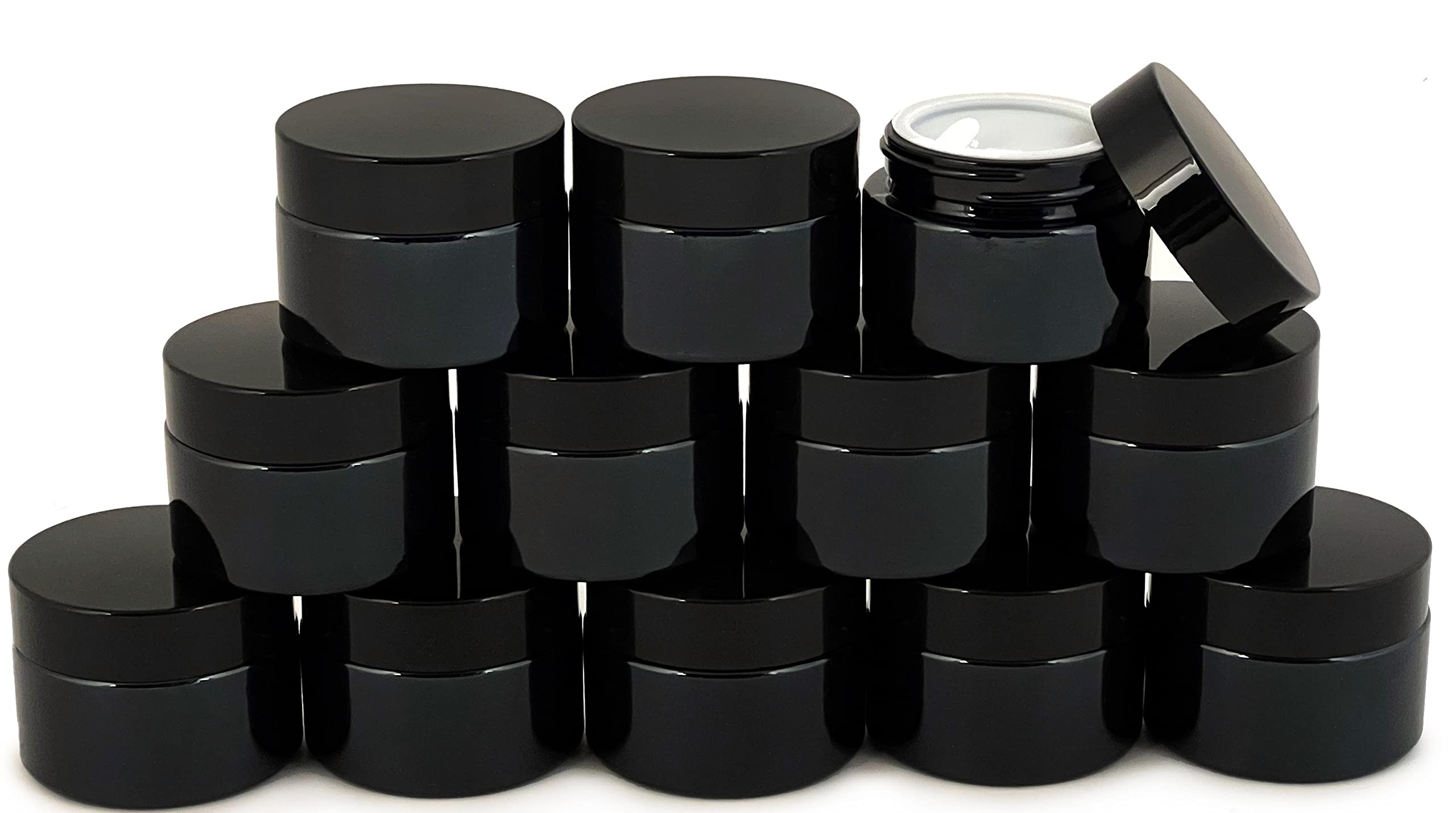 Vivaplex 12 black 1oz round glass jar with inner liner and dome lid