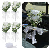 VoeuMared 4-pack wedding car door flowers with white roses and greenery