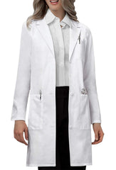 VOGRYE Womens Medical Lab Coat white three-pocket design long sleeve