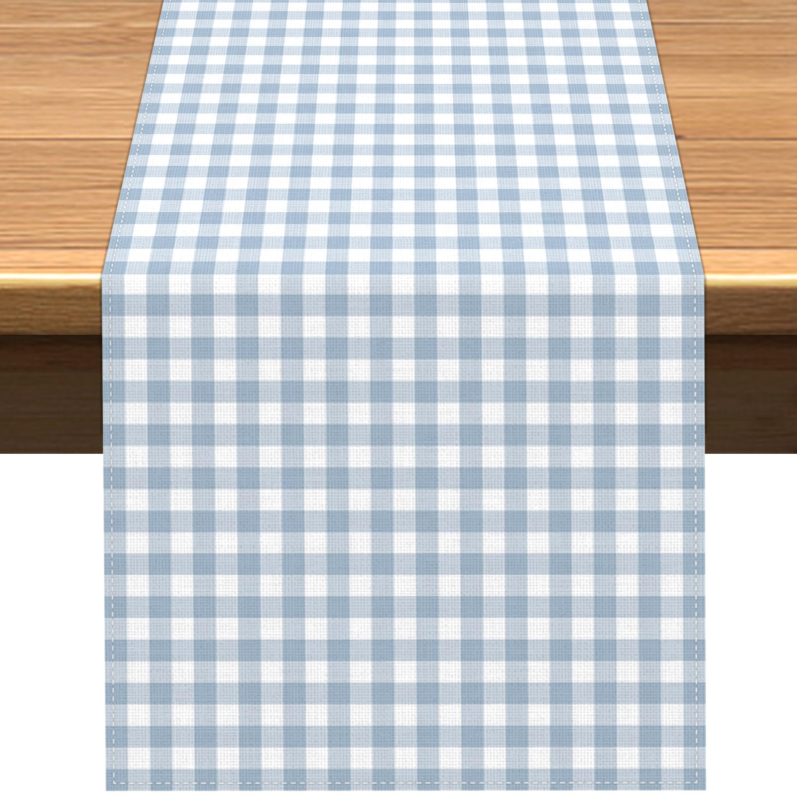 Vohado dusty blue gingham table runner 13 x 72 inches