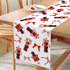 Close up of polyester linen-like fabric texture of table runner